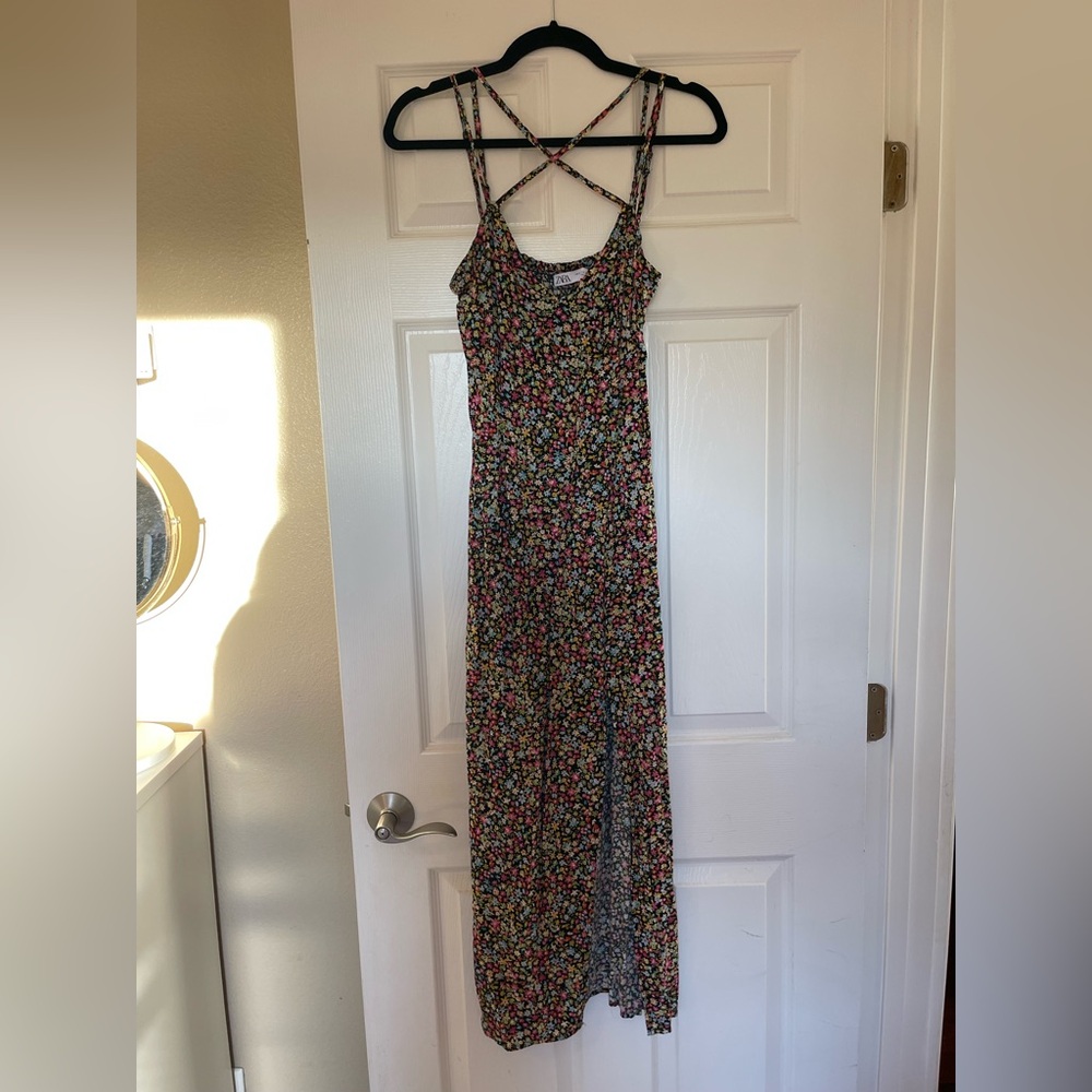 NWT Zara 100% viscose Floral Midi Dress - Picture 7 of 9